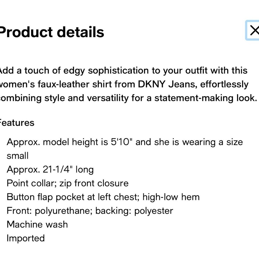 DKNY Jeans Women's Zip-Front Faux-Leather Long-Sleeve Shirt - Picture 5 of 12
